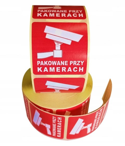 PAKOWANE PRZY KAMERACH etykieta naklejka 1000 szt PAKOWANE PRZY KAMERACH etykieta naklejka 1000 szt