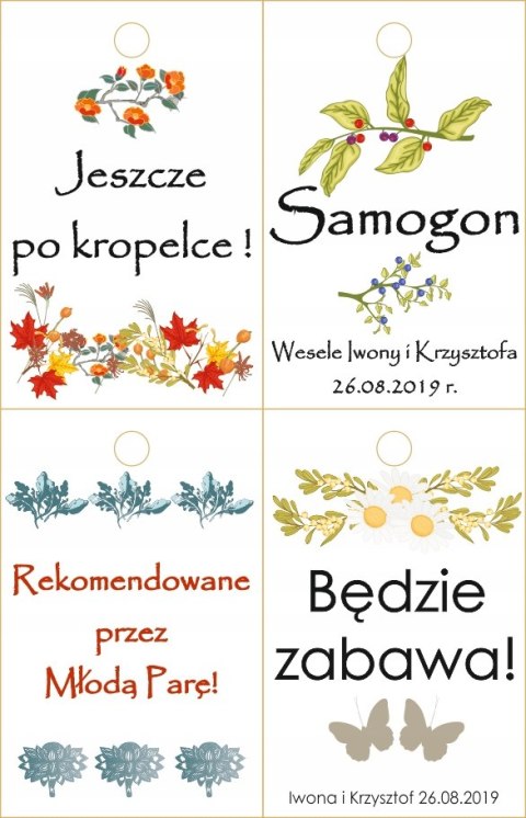ZAWIESZKI na wódkę alkohol butelki WESELE 25szt ZAWIESZKI na wódkę alkohol butelki WESELE 25szt