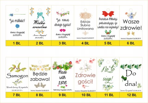 ZAWIESZKI na wódkę alkohol butelki WESELE 25szt ZAWIESZKI na wódkę alkohol butelki WESELE 25szt