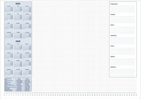 Kalendarz 2025/2026, biuwar, podkład na biurko A2 z listwą